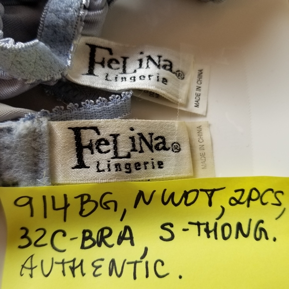 #914BG NWOT Authentic 32C Felina Lingerie Blue Lace Padded Bra, Matching S Thong - Picture 11 of 12